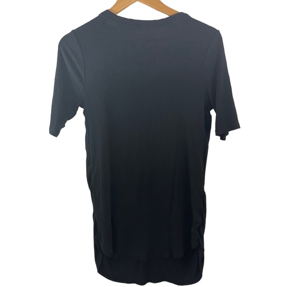 Isabel Maternity Black Ribbed V Neck Top with Button Detail - Picture 3 of 6